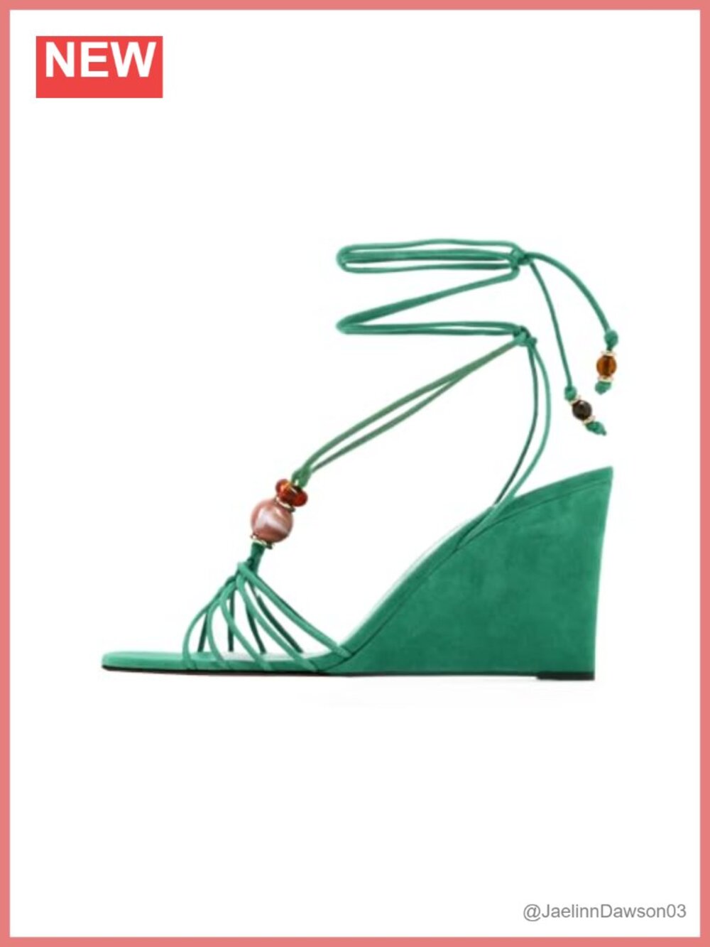 Beaded Suede Wedge Sandals Square Toe Lace-Up Ankle Strap 3.3-Inch Heels